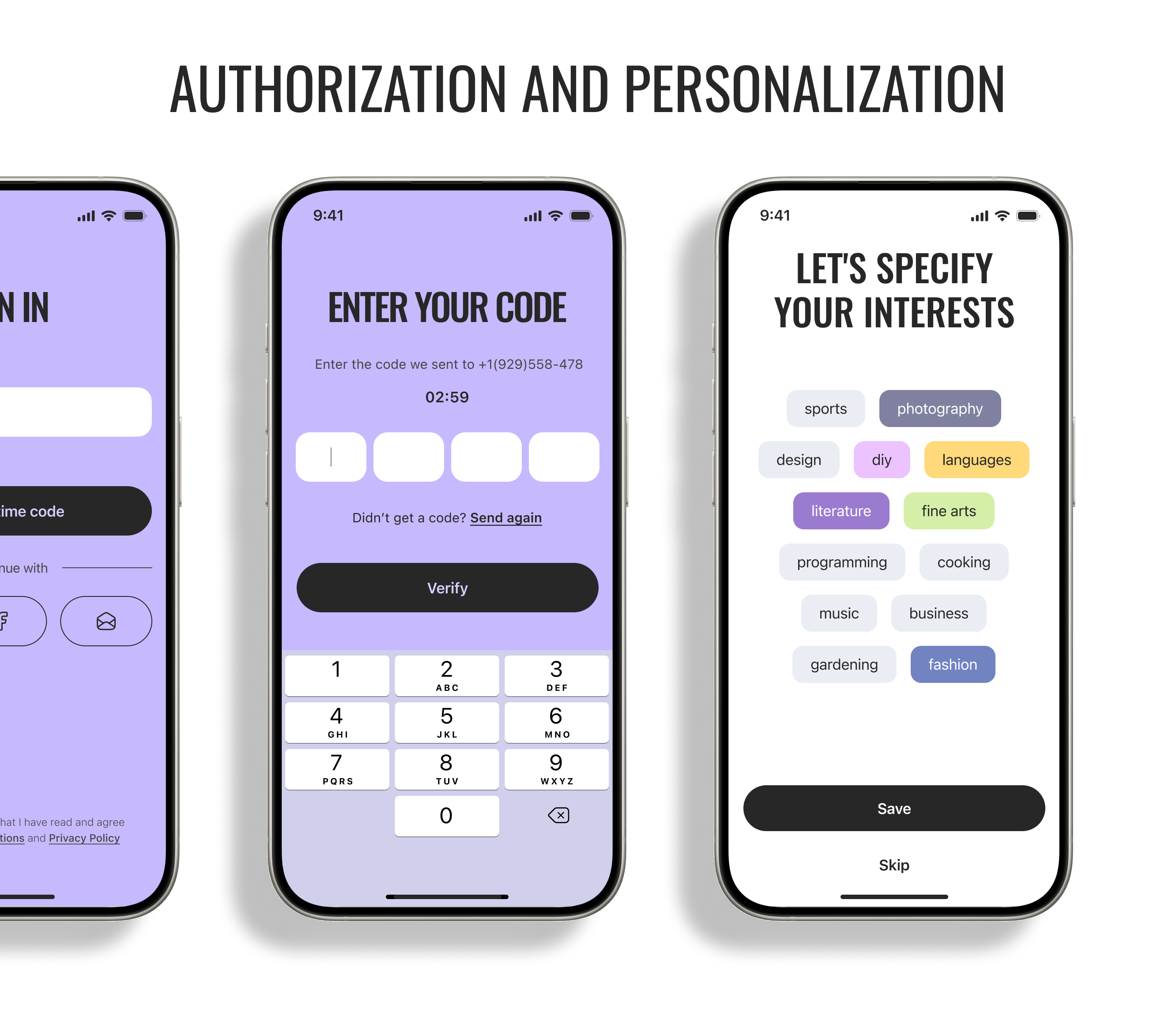 Sign-in and personalization screens