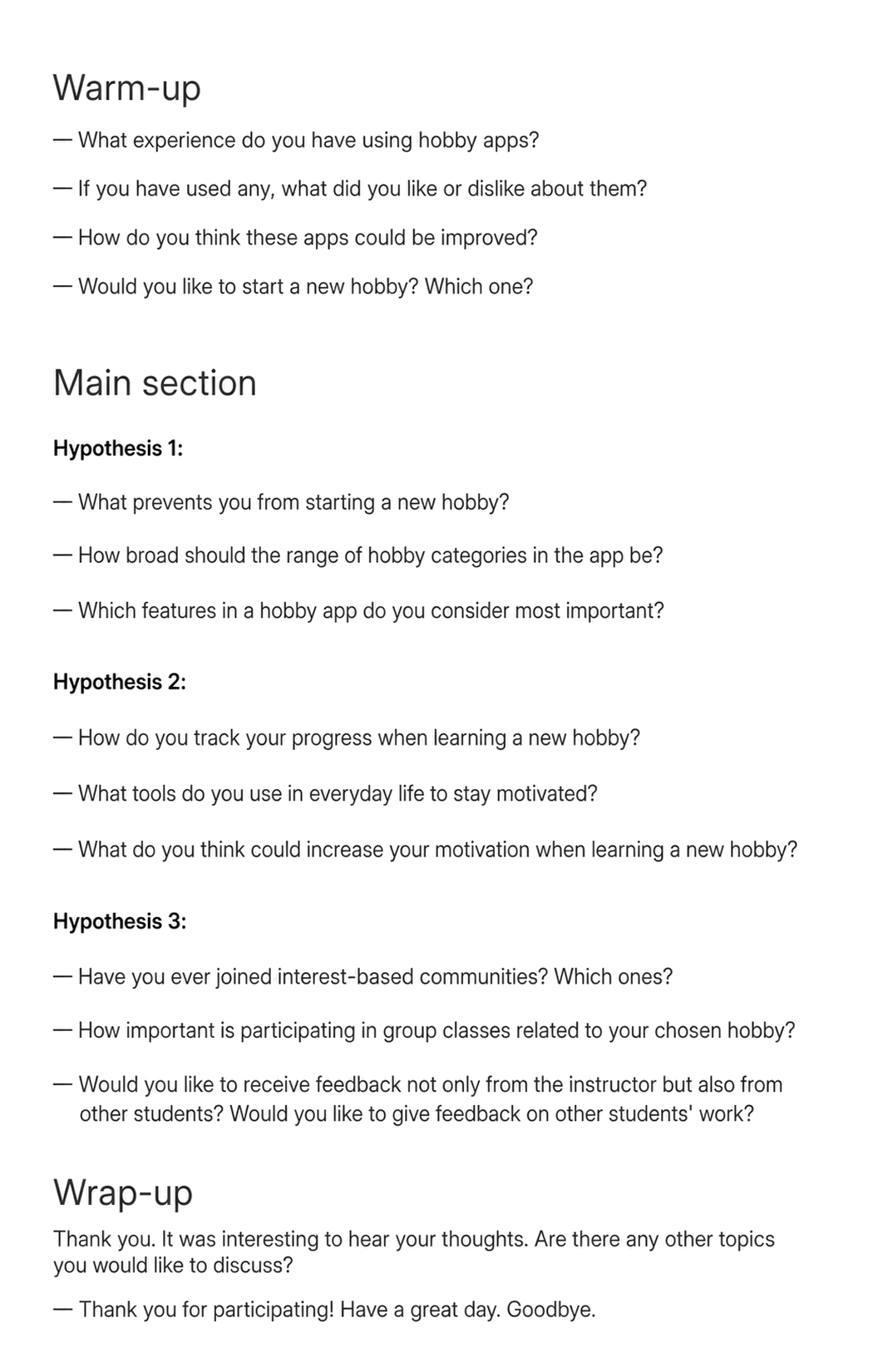 User interview guide
